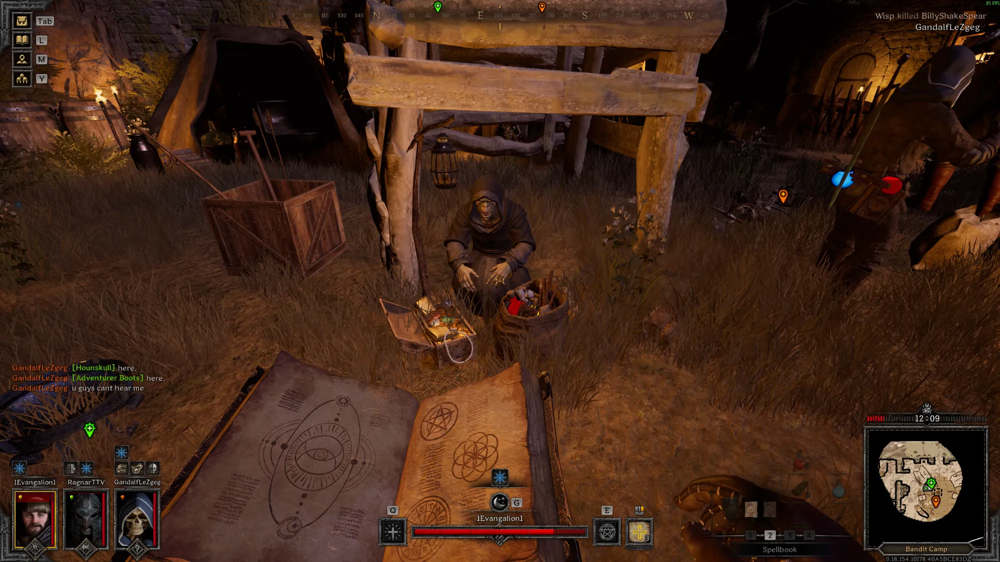In-game screenshot: a hooded Goblin Smuggler crouched over a chest and sack of goods at the Bandit Camp